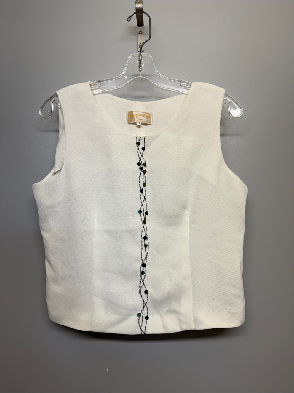 Vintage Cream Women's Blouse with Decorative Bead Trim